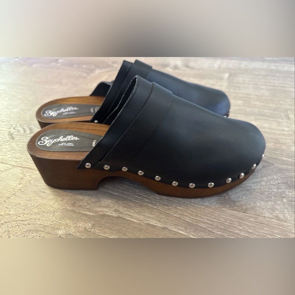 SEYCHELLES BLACK/BROWN LOUD & CLEAR LEATHER CLOGS SLIP ON WOMEN'S SIZE 8.5 SHOES
